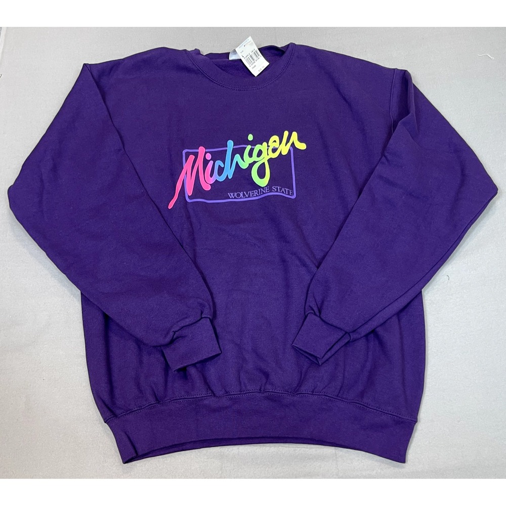 VINTAGE Sweatshirt Cheetah Mervyns unisex Large Michigan Wolverine State New old